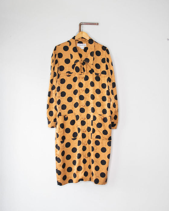 Vintage Silk Polka Dot Dress with Bow