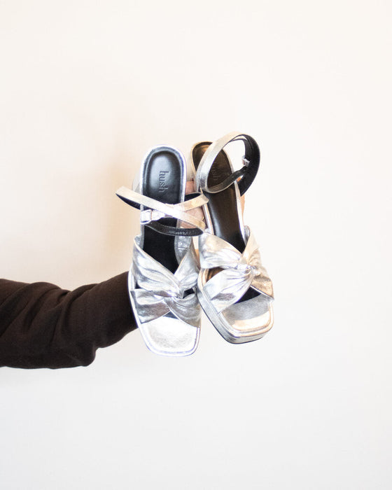 Silver Strappy Chunky Heels